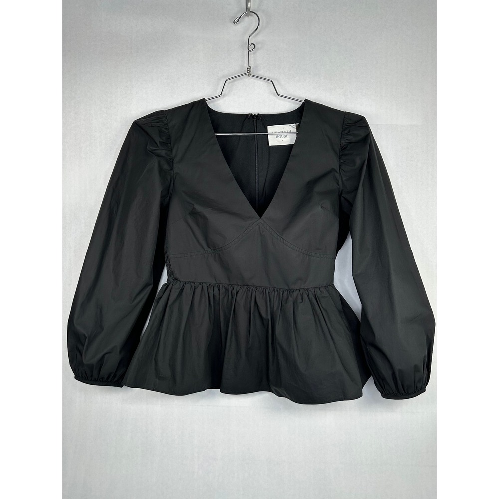 Hyacinth House Peplum Top Women Small Black Elaina Puff Sleeve HN869T
